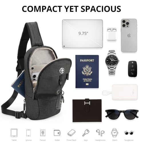 Swissdigital Design Crossbody Bag for Men, RFID Blocking Sling Bag with Adjustable Strap Use - color: Dark Grey