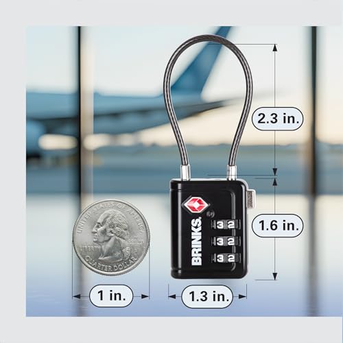 Brinks TSA Accepted Luggage Lock with 2.5" Cable Shackle, Black, 4-Pack - color: Black, size: 2.5" Shackle