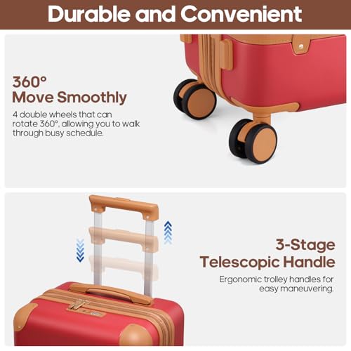 Expandable Carry On Luggage Set, 20In PC Hardside Suitcase with Backpack - color: Red
