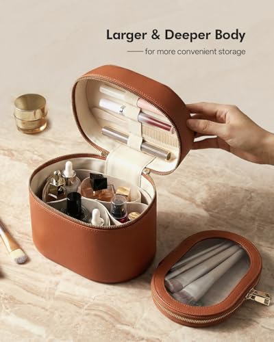 Prite 2 Pcs Makeup Bag Set Travel Cosmetic Case with Clear Pouch for Women - color: Brown
