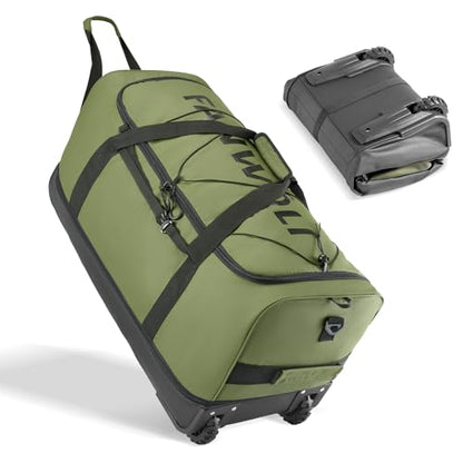 Fanwoli 120L Rolling Duffle Bag with Wheels, Foldable Travel Duffel - color: Green
