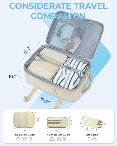 BAGSMART 37L Expandable Travel Backpack Compression Carry On Daypack - color: Warm Beige