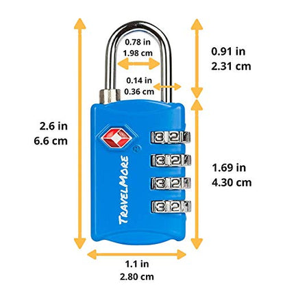 TravelMore Luggage Locks TSA Approved, 4-Digit Travel Combination Locks - color: Blue, size: 3 Pack
