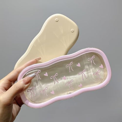 Glasses Case Hard Shell, Clear Eyeglass Case, Cute Holder for Sunglasses and Reading Glasses - color: Pink Bow