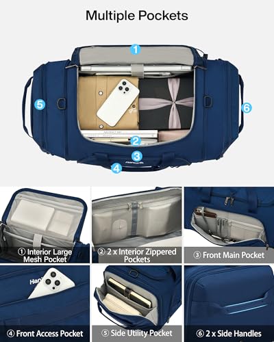 Hanke Duffle Bag for Travel, Dual Expandable 45L-55L Weekender Bags, Blue - color: Blue