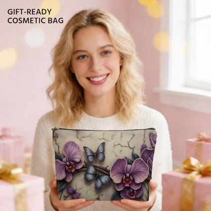 Purple Orchid Makeup Bag, Butterfly Cosmetic Bags Travel Organizer Bag - color: Multicolor 0057