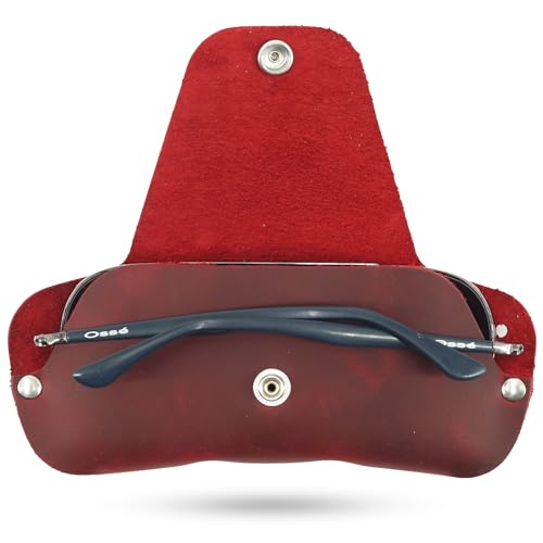 Toprank Slim Leather Glasses Case - Handmade Eyeglass & Sunglasses Holder - color: Red
