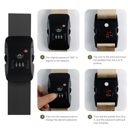 Veki Travel Luggage Straps for Suitcases, TSA Approved with Lock, Black - color: Black