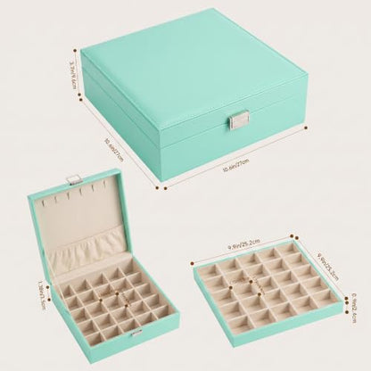Frebeauty 50 Grid Earring Holder Organizer,2 Layer Jewelry Box for Women - color: Turquoise