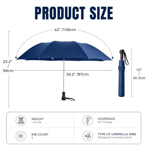 Collapsible Windproof Umbrella Travel - 42inch Auto Open & Manual Close - color: 02.Dark Blue