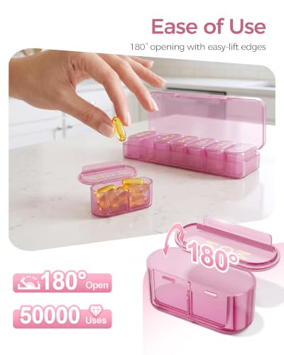 Daviky Weekly Pill Organizer with Large Capacity, 7 Day Pill Case 1x a Day - color: Pink Purple