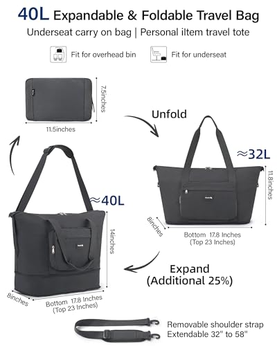Hanke Underseat 40L Foldable Expandable Travel Tote Bag with 11 Pockets - color: Grey