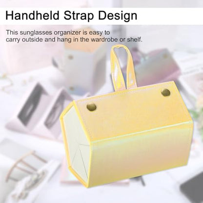 PATIKIL Travel Sunglasses Organizer, 5 Slot Foldable Sunglasses Holder Leather Sunglass Storage Organizer with Pouch - color: Yellow