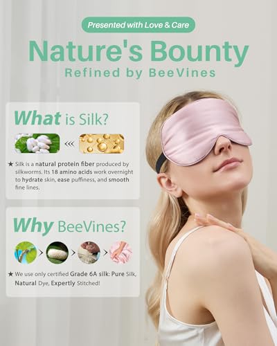BeeVines 100% Mulberry Silk Sleep Mask, Light Blocking Eye Masks (2 Packs) - color: 01 Pink & Black