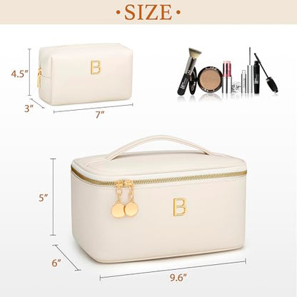 Personalized Initial Travel Makeup Toiletry Bag Gifts for Women - color: Beige, style: B