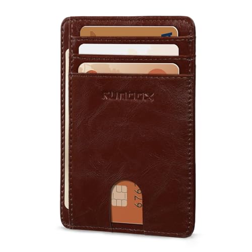 RUNBOX Slim Wallet for Men and Women, RFID Blocking Leather Card Holder - color: Oil Coffee