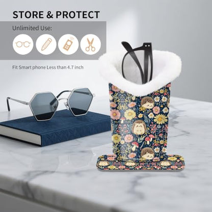 Plush Lined Eyeglasses Holder, Cute Glasses Stand for Women Kids - color: Brown Hedgehog