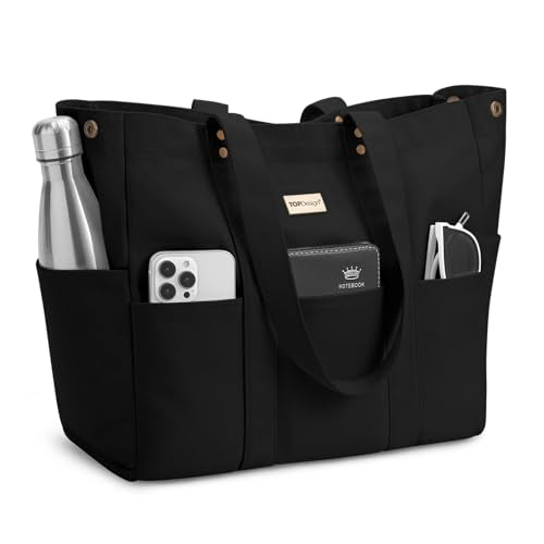 TOPDesign Heavy-Duty 16oz Canvas Tote Bag with 10 Pockets - color: Black