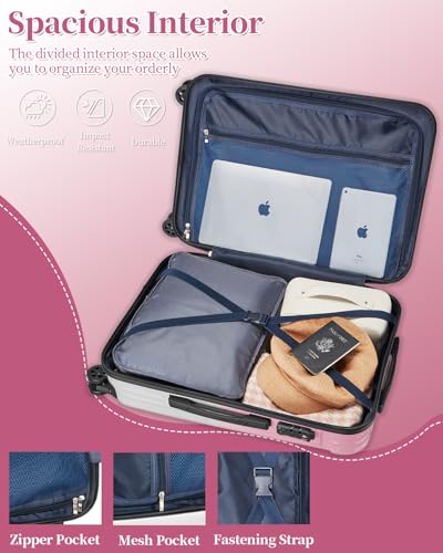 Checked Luggage, Expandable 24 Inch Hardside Suitcase - color: Peach, size: M(checked-24")