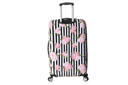 Betsey Johnson 26 Inch Checked Luggage Collection - Expandable Scratch Resistant (ABS + PC) Hardside Suitcase - Designer Lightweight Bag with 8-Rolling Spinner Wheels (Stripe Roses) - color: Stripe Roses