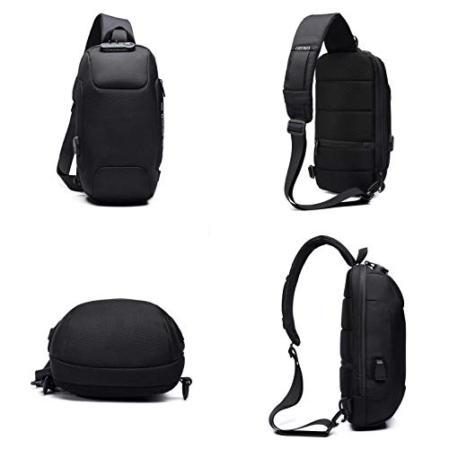 OZUKO Sling Backpack for Men - Anti-Theft Crossbody Bag, Waterproof with USB Charging Port - color: Army Green