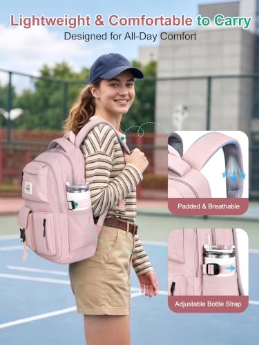 FIORETTO Backpack for School, Teen Girls & Women, School Bag Bookbag with Multi Pockets - color: Pink
