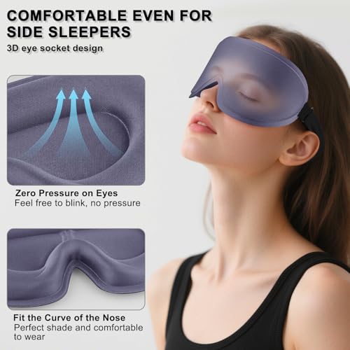 2 Pack Sleep Mask for Side Sleeper, Complete Light Blocking 3D Sleeping Eye Mask, Soft Breathable Eye Cover for Women Men, Travel, Nap, Relaxing Zero Pressure Night Blindfold (Black+Blue Grey) - color: Black+blue Grey