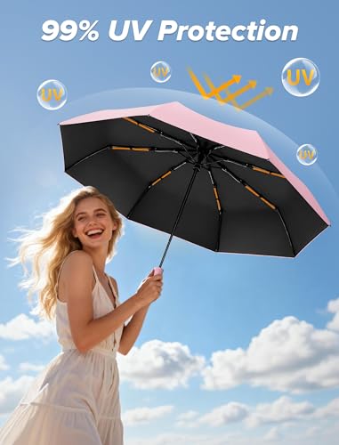 Yoobure Travel Compact Umbrellas for Rain, UV Umbrella for Sun Protection - color: Pink-Just 1pc