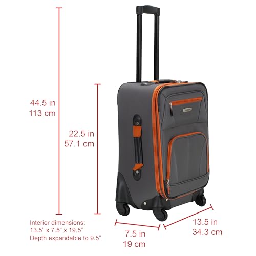 Rockland Pasadena Expandable Spinner Carry-on 19", Charcoal - color: Charcoal
