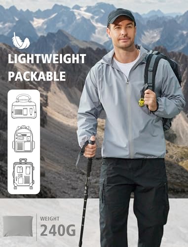 COOFANDY Men's Light Rain Jacket Packable Waterproof Raincoat Windbreaker - color: Gray, size: 4X-Large