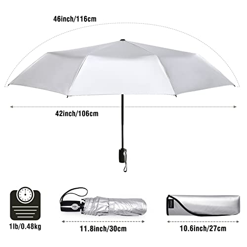 Prospo 46 Inch UPF 50+ UV Protection Umbrella for Sun & Rain - color: Silver/Lake Blue