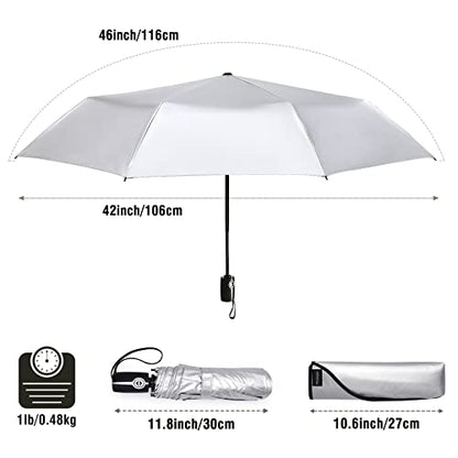 Prospo 46 Inch UPF 50+ UV Protection Umbrella for Sun & Rain - color: Silver/Lake Blue