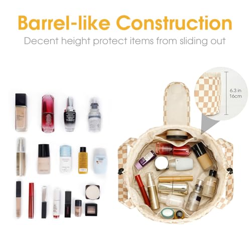 Narwey Lay Flat Drawstring Makeup Bag, Travel Toiletry Cosmetic Bag Women - color: Z-Light Checkerboard