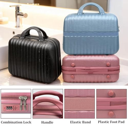 14 Inch ABS Hard Shell Makeup Train Case with Lock Make up Storage Box - color: RoseGold, size: 14 Inch
