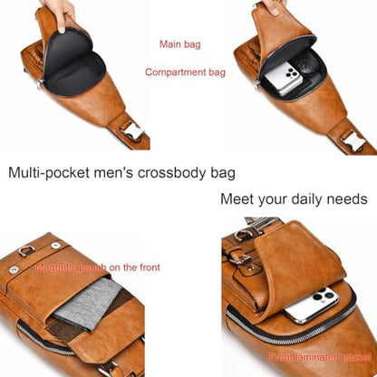 PU Leather Sling Bag for Men - Waterproof, Lightweight, Crossbody Chest Bag for Hiking & Cycling - color: B-light Brown