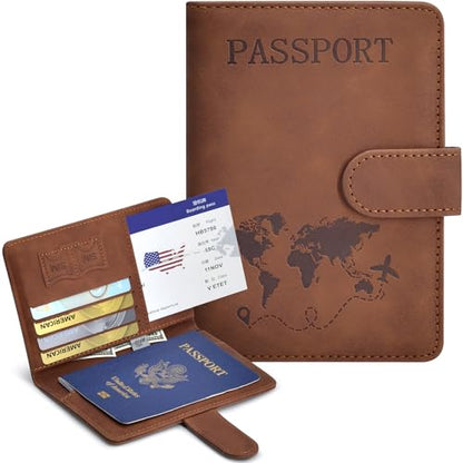 Passport Holder Cover Wallet Case RFID Blocking Card Slot Travel Essentials - color: Brown