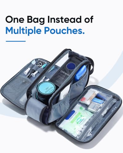 ZEEMO Travel Toiletry Bag for Men, Full Open Dopp Kit with Dual Compartment - color: Blue, size: Medium