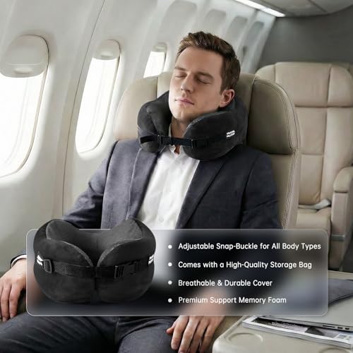 Neck Pillow Travel Pillow Memory Foam Airplane Pillow with Eye Mask - color: Black, With Eye Mask