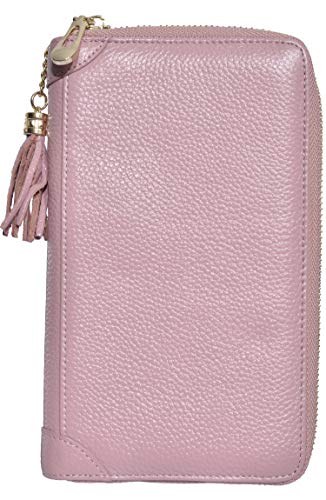 Easyoulife Credit Card Holder Wallet Womens Zipper Leather Case Purse RFID Blocking - color: Bean Pink