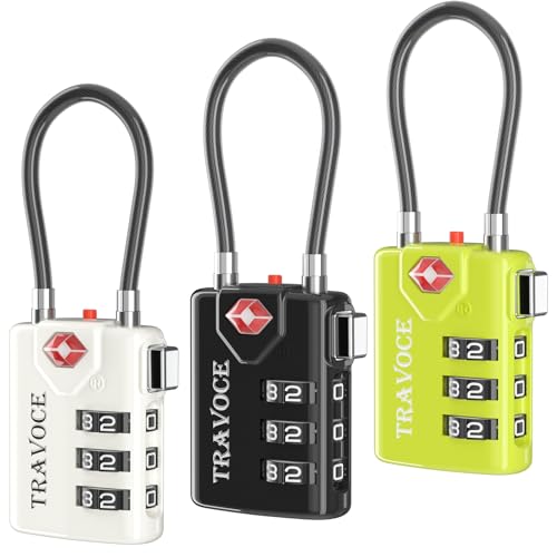 TRAVOCE TSA Approved Luggage Locks, Combination Cable Locks, 3 Colors - color: 3 Color Pack