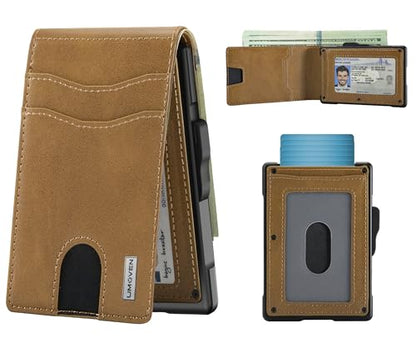 Wallet for Men, Minimalist Leather RFID Blocking Bifold Wallet, Cash Slot - color: Browns