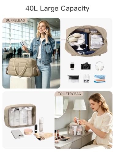 Gitus Travel Duffle Bag for Women Puffer Weekender Bags Carry on Gym Bag - color: Camel