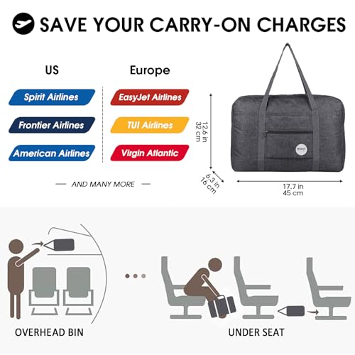 WANDF 2 Piece Personal Item Travel Bag, Carry On Duffle Bag - color: 2pcs Denim Grey+Purple