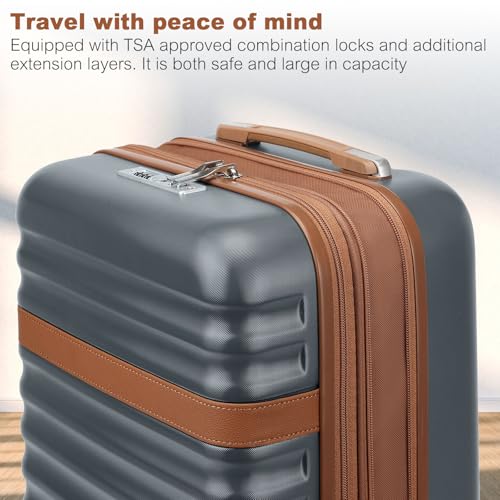 Kono Checked Luggage 28in Expandable Hardside TSA Lock Grey | Large Size Spinner Wheels Lightweight Capacity and Lighter Weight Suitable accommodate itineraries of more than 10 days - color: Grey/Brown, size: Checked-large 28-inch