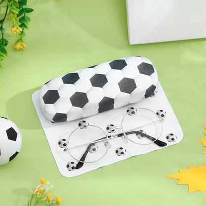 FRCOLOR Kids Glasses Case Hard Shell Eyeglass Case with Velvet Cleaning Cloth Soccer Ball Themed Sports Storage Box Sunglasses Holder for Boys Girls Students Teenagers Travel