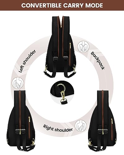 LOVEVOOK Sling Bag for Women, Convertible Sling Backpack Crossbody Bags - color: Brown-white-black