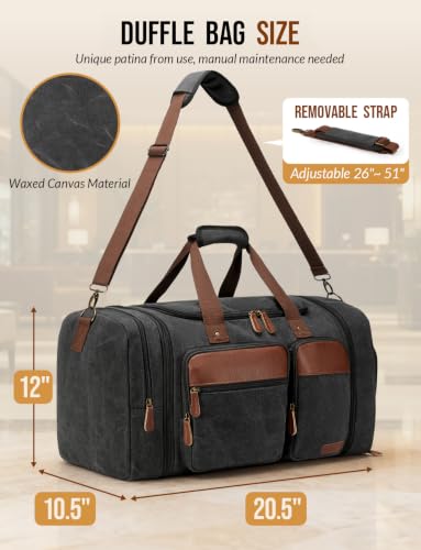 Waxed Canvas Duffle Bag for Travel 50L Expandable, Dark Grey - color: Waxed Dark Grey, size: Large 50 L