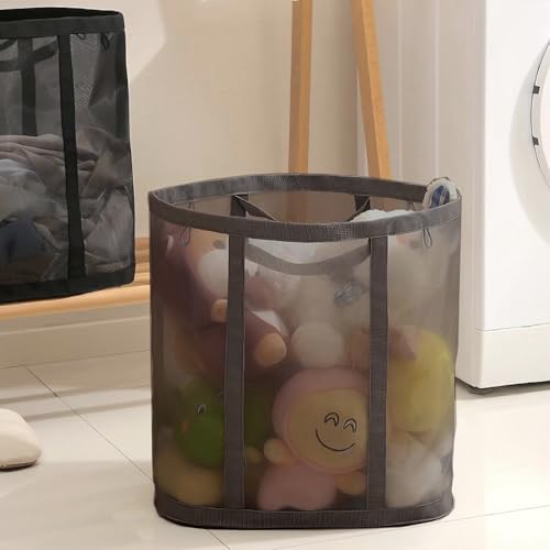 Mesh Bag with Handles, Collapsible Laundry Basket, Foldable Laundry Bag, Breathable Folding Beach Bag,Space-saving Travel Tote Bags (2, Brown) - color: Brown