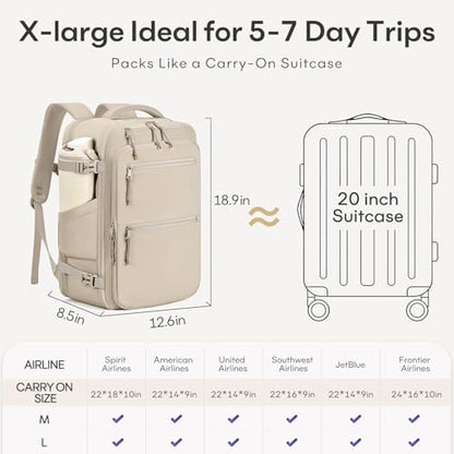 mibasies 30L Airline Approved Travel Carry On Backpack, fit 17" Laptop - color: Camel, size: X-Large
