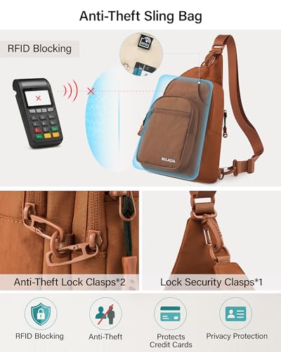 MILADA Anti Theft Crossbody Bags for Women, Small Travel Sling Bag - color: Brown
